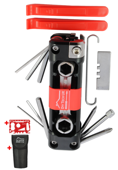 DIY TECH UK - 24 in 1 Bicycle Multitool + FREE 48 in 1 Wallet Tool - EXTRA STRONG High Carbon Stainless Steel - 6 Allen Keys, 2 Screwdrivers, Chain Hook and Extractor, 11 Wrenches - With Pouch
