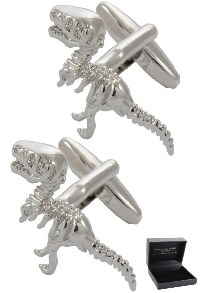PREMIUM Cufflinks WITH PRESENTATION GIFT BOX - High Quality - Dinosaurs - Animals - Men's Cufflinks - History Museum Prehistoric Extinct - Silver Colour Designer Cufflinks