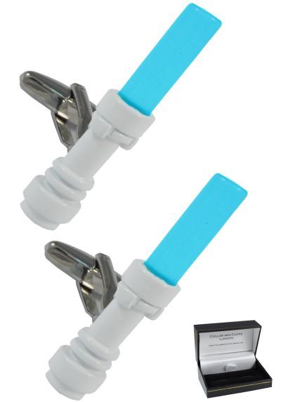 PREMIUM Cufflinks WITH PRESENTATION GIFT BOX - High Quality - Cool LightSword Novelty Executive Cufflinks - Cream and Blue Colours