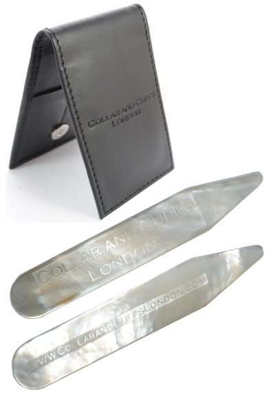 MOTHER OF PEARL - High Quality Shirt Collar Stiffeners - 2.35" - With Presentation Gift Wallet - Cultured and Iridescent - White - One Pair of Shirt Stays