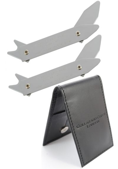 ADJUSTABLE MULTI SIZE Metal Shirt Collar Stiffeners - Adjusts to 2" 2.35" 2.5" 2.8" - Silver Colour - High Quality - With Presentation Gift Wallet - One Pair of Shirt Collar Stays