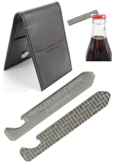 BOTTLE OPENER and SCREWDRIVERS - High Quality Shirt Collar Stiffeners - 2.5" - Super-Strong Stainless Steel Multi Tool - With Presentation Gift Wallet - Silver Colour 1 pair