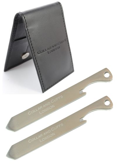 BOTTLE OPENER and SCREWDRIVER - High Quality Shirt Collar Stiffeners - 2.5" - Super-Strong Titanium Multi Tool - With Presentation Gift Wallet - Silver Colour - One Pair of Shirt Stays
