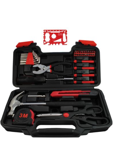 DIY TECH UK - 43 Piece Tool Kit + FREE 48 in 1 Wallet Tool - EXTRA STRONG High Carbon Stainless Steel - Hammer, Pliers, Tape Measure, Screwdrivers, Bits, Allen Keys, Box Cutter - With Carry Case