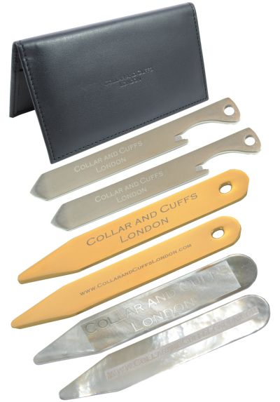 GIFT PACK - Three Pairs - High Quality Collar Stiffeners - Titanium Bottle Opener, 18ct Gold Plated & Mother of Pearl Collar Bones - Gift Wallet - Shirt Accessories Silver Gold White Colours